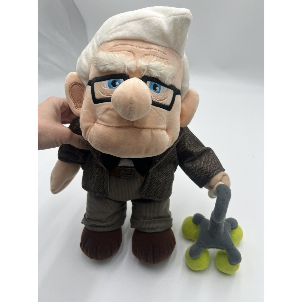 Disney Pixar Up Carl Fredericksen 14" Plush W/Walker Grumpy Tennis Ball EUC